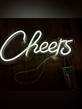 White Neon 'Cheers' Script Sign